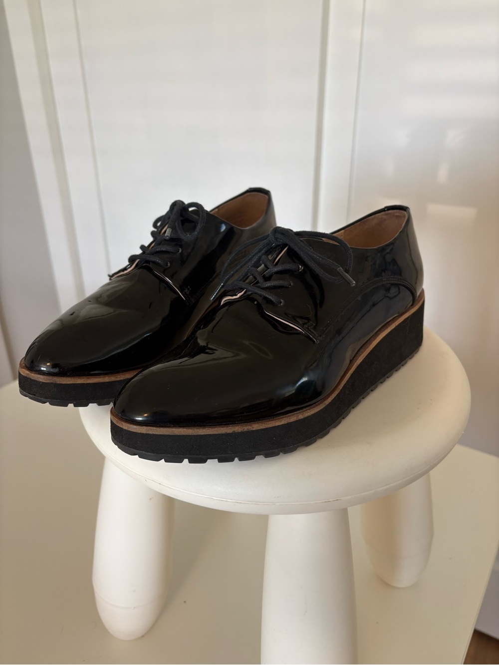 Aldo Black Patent Lace-Up Platform Derbys